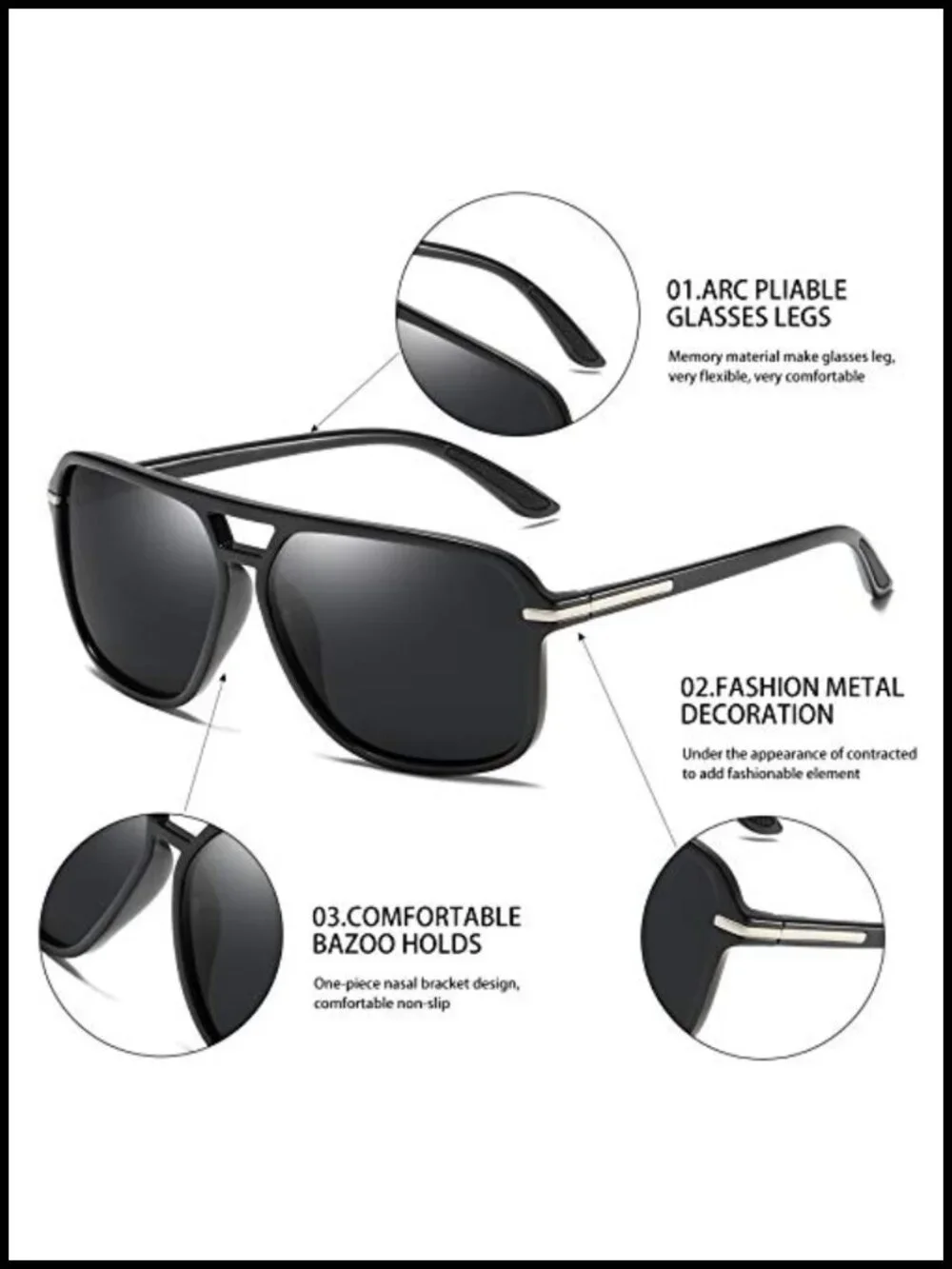 TAC Polarized Aviator Driving Sunglasses Vintage Rectangular Sun Glasses